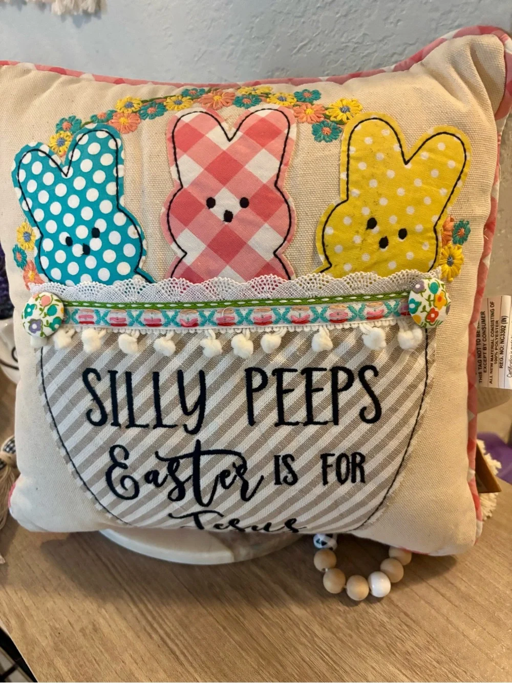 Silly Peeps Easter Embroidered Decorative Pillow - Multicolor. NWT💙💗💚💛💐